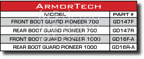ArmorTech,MODEL,PART #,FRONT BOOT GUARD PIONEER 700,GD147F,REAR BOOT GUARD PIONEER 700,GD147R,FRONT BOOT GUARD PIONEE...