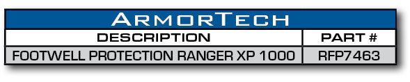 ArmorTech,DESCRIPTION,PART #,FOOTWELL PROTECTION RANGER XP 1000,RFP7463
