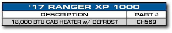 '17 RANGER XP 1000,DESCRIPTION,PART #,18,000 BTU CAB HEATER w/ DEFROST,CH569