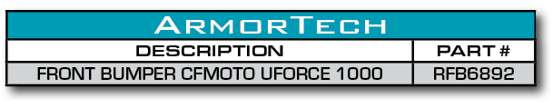 ArmorTech,DESCRIPTION,PART #,FRONT BUMPER CFMOTO UFORCE 1000,RFB6892