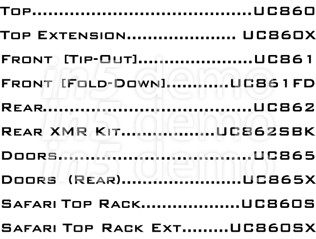 Top.........................................UC860 Top Extension..................... UC860X Front [Tip-Out]............